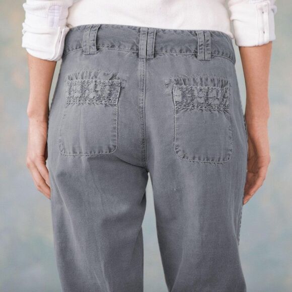 Sundance Sz. 4 New Linen Cotton Blend Organia Lace Pants in Sand Boho Lagenlook - Picture 4 of 16